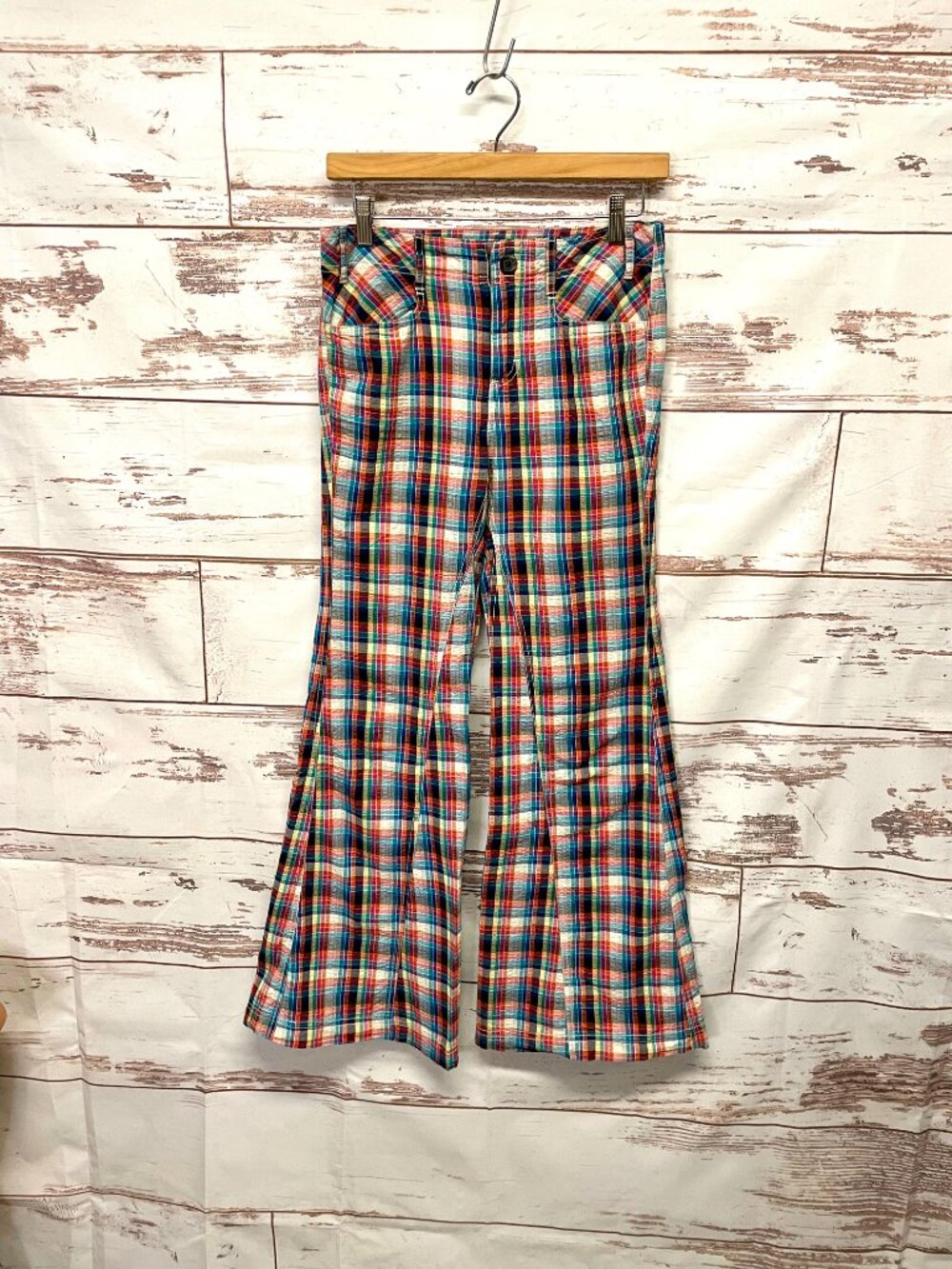 Free People Cristina Low Rise Flair Plaid Pants